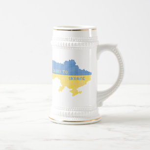 Knittern ukrainischer Staat Landkarte Text Ruhm an Bierglas