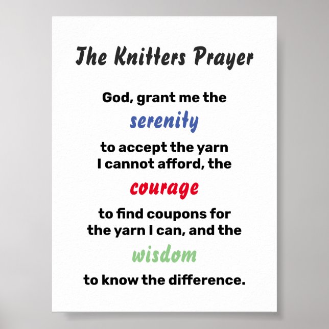 Knitters Prayer Serenity Joke Poster (Vorne)