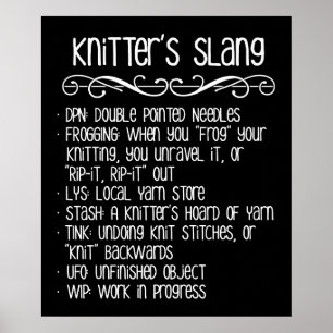 Knitters Slang Funny Knitting Poster