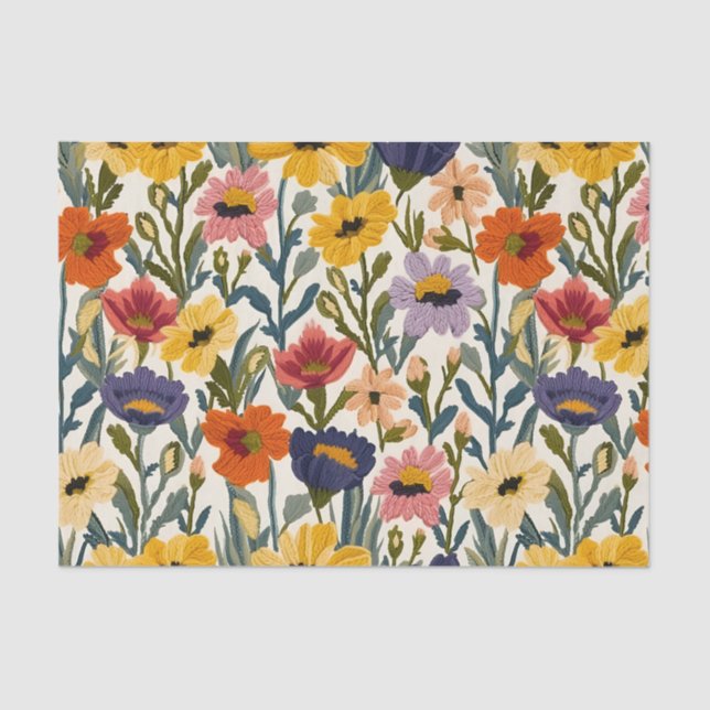 Knitting Botanical Pattern Pastel Vintage Colours Seidenpapier (Vorderseite)