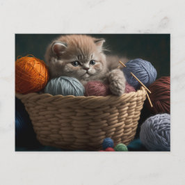 Knitting Cat Postcard Postkarte