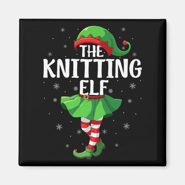 Knitting Elf Christmas Girls Women Elf Squad Xmas  Magnet (Vorne)