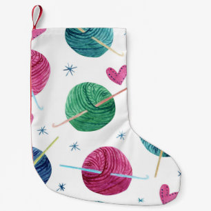 Knitting Thema, Wasserfarbe nahtlose Muster. Kleiner Weihnachtsstrumpf