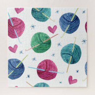 Knitting Thema, Wasserfarbe nahtlose Muster. Puzzle