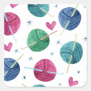 Knitting Thema, Wasserfarbe nahtlose Muster. Quadratischer Aufkleber