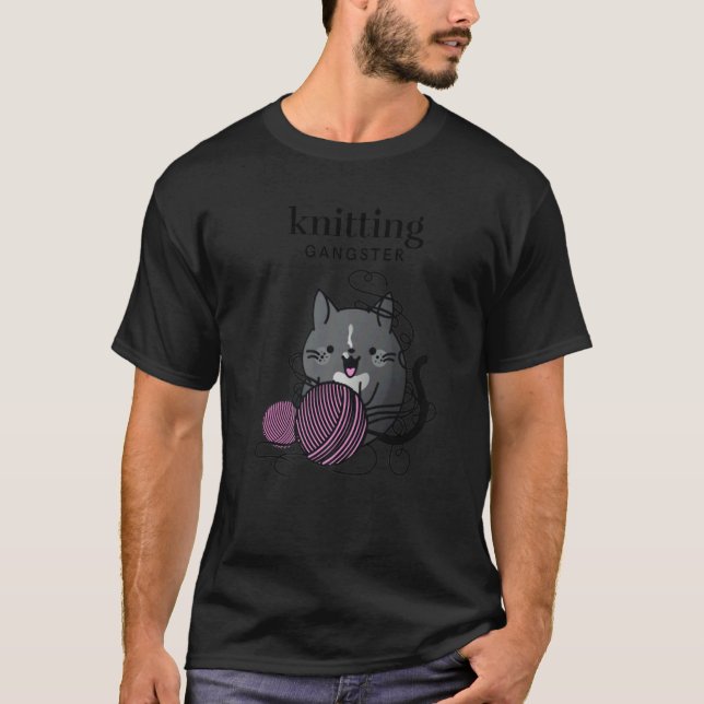 Knitting Tuxedo Katzenkatze Gangster Knittern T-Shirt (Vorderseite)