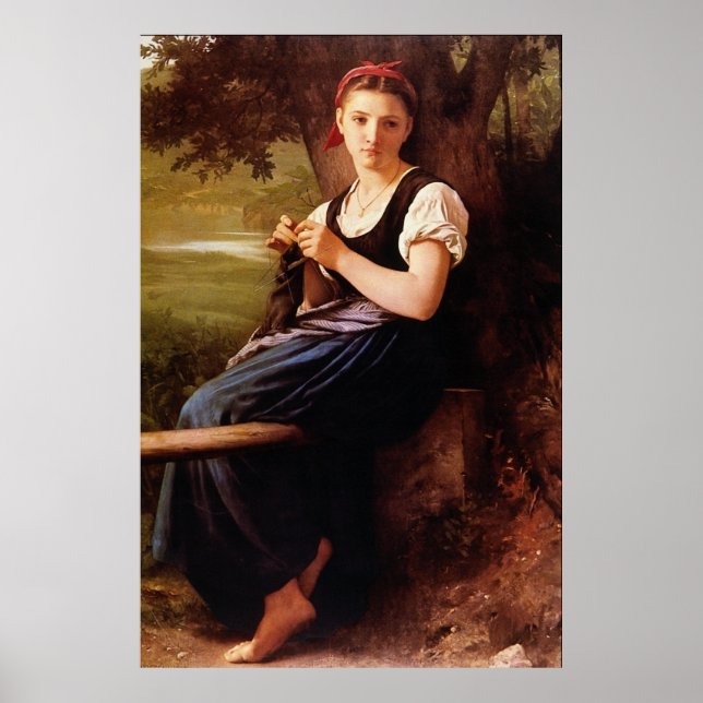 Knitting Woman von William-Adolphe Bouguereau Poster (Vorne)