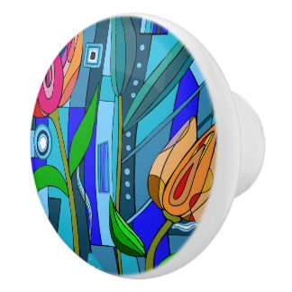 Knob Zuhause Blume Art Blue Mosaik rosa Keramikknauf
