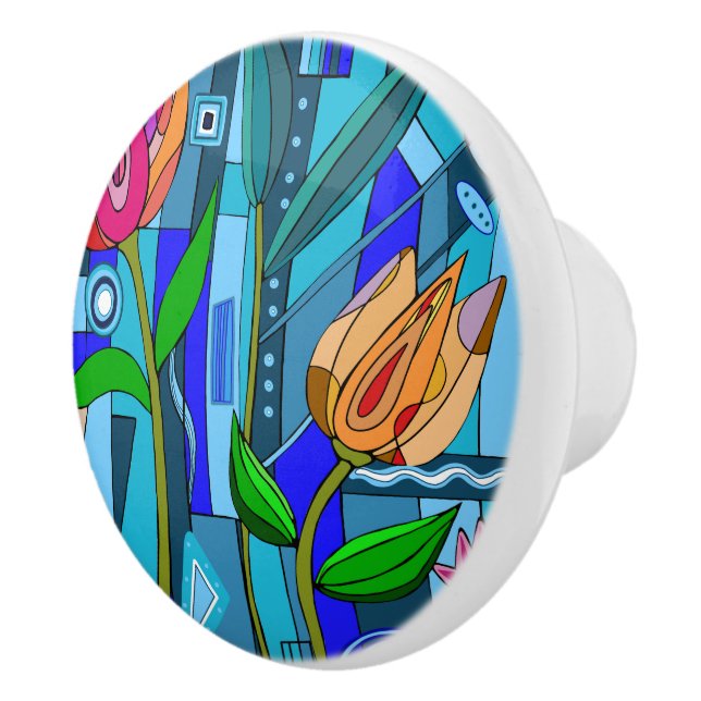 Knob Zuhause Blume Art Blue Mosaik rosa Keramikknauf (Rechts)