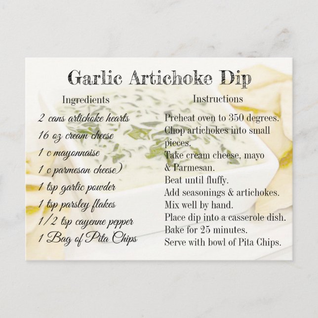 Knoblauch Artichoke Dip Rezept Postkarte (Vorderseite)