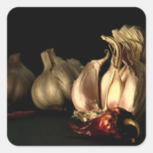 Knoblauch und Chili Pfefferwürze Quadratischer Aufkleber