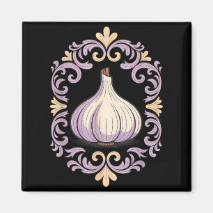 Knoblauch verzierte Blumen vintage kulinarisch bot Magnet