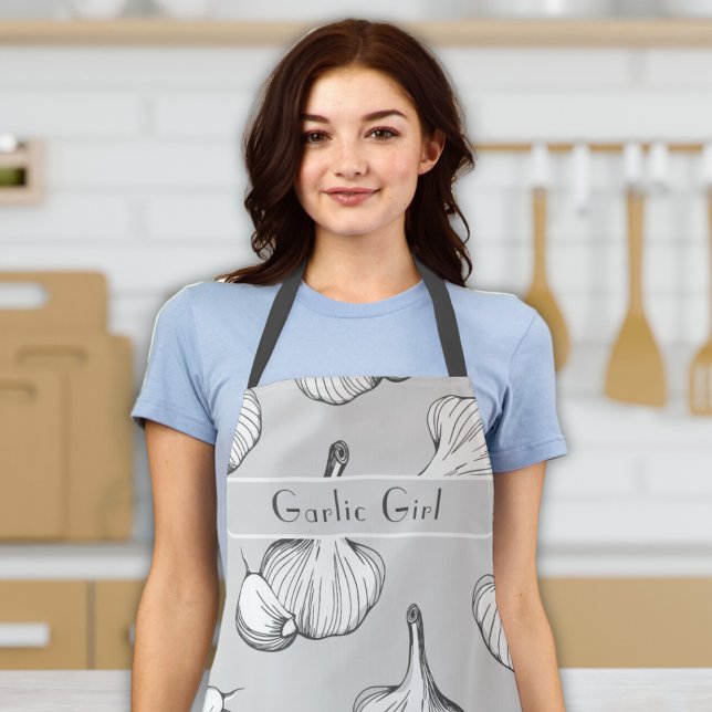 "Knoblauchmädchen" Niedliche Frauen backen & koche Schürze ("garlic girl" customizable garlic grey apron funny gift for women men cooks bbq baker chef)