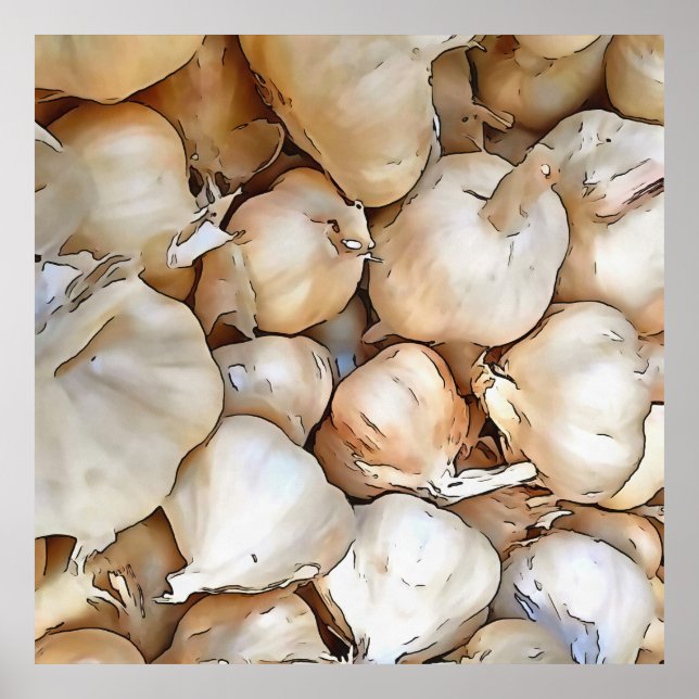 Knoblauchzwiebeln Kunstschwarze Kontur Kunst Poster (Vorne)