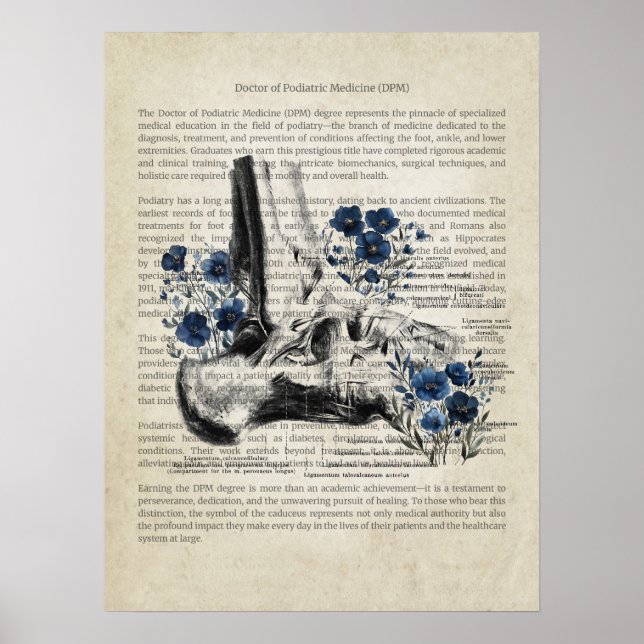 Knöchelanatomie mit blauem Blumenansatz Poster (Vorne)
