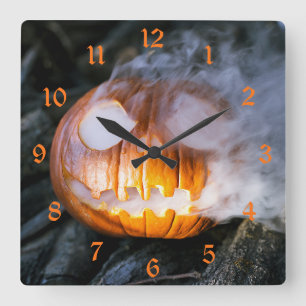 Knöchelloses Pferd, Kürbiskopf Halloween    Quadratische Wanduhr