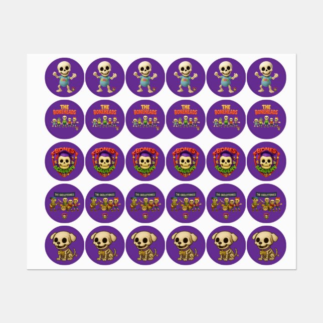 Knochen Academy™ The Boneheads™ — Labels Etiketten (Blatt)