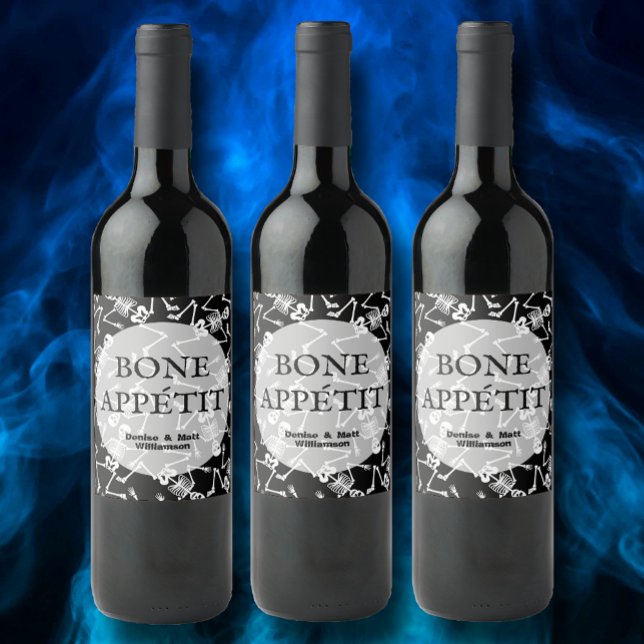 Knochen Appetit Skelette Schwarz Weinetikett (Von Creator hochgeladen)