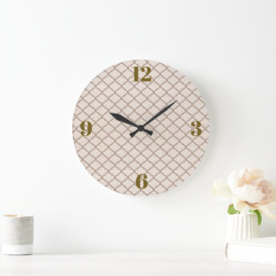 Knochen/Beige marokkanisches Gittermuster Große Wanduhr