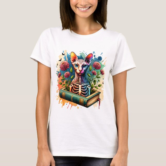Knochen Botany Sphynx Katze Skelett Buch Frauen T-Shirt (Vorderseite)