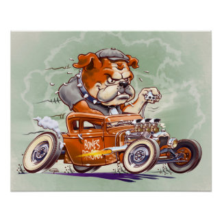 Knochen Brigade - Bulldog im Frisierte Auto - Cart Poster