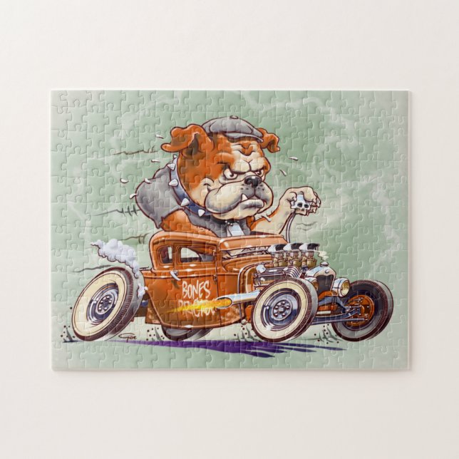 Knochen Brigade - Bulldog im Frisierte Auto - Cart Puzzle (Horizontal)