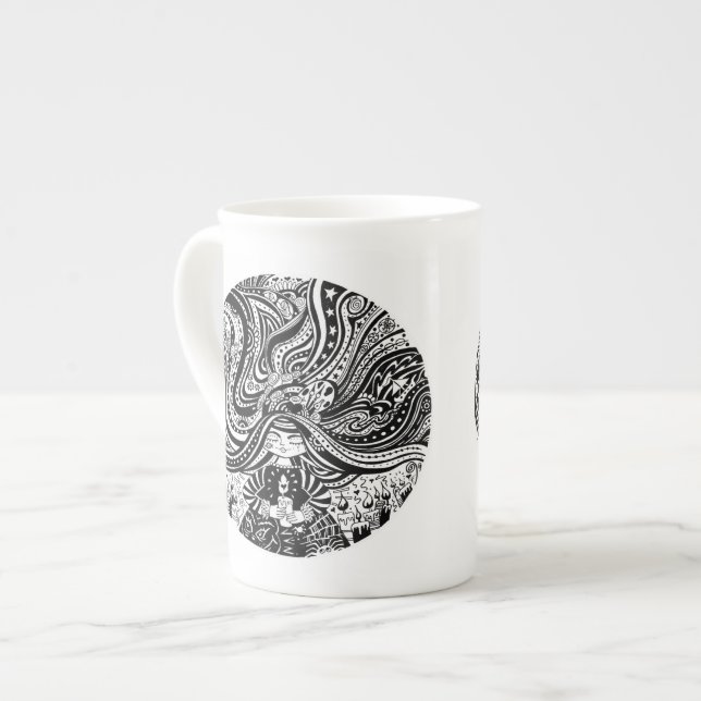 Knochen-China Grincheux Engels-Wünsche Prozellantasse (Vorderseite Links)