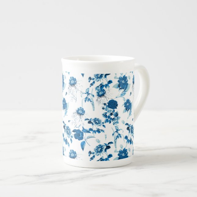 Knochen-China Tasse-Blau-Blüten Prozellantasse (Vorderseite Rechts)