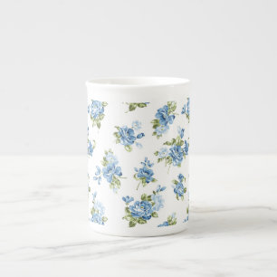 Knochen-China-Tasse-Blau-Rose Prozellantasse