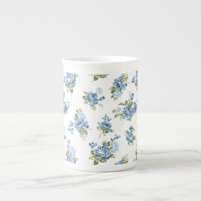 Knochen-China-Tasse-Blau-Rose Prozellantasse (Vorderseite)