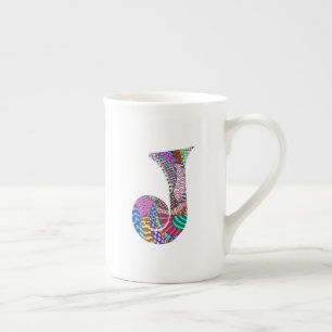 Knochen-China-Tasse des Feier-Buchstabe-J Prozellantasse