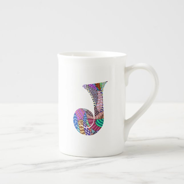 Knochen-China-Tasse des Feier-Buchstabe-J Prozellantasse (Rechts)