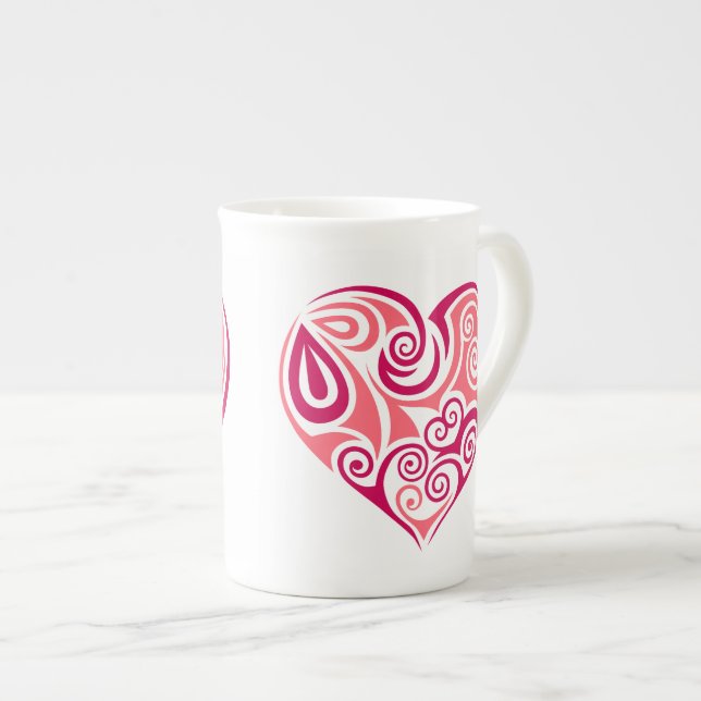 Knochen-China-Tasse - Herz Prozellantasse (Vorderseite Rechts)