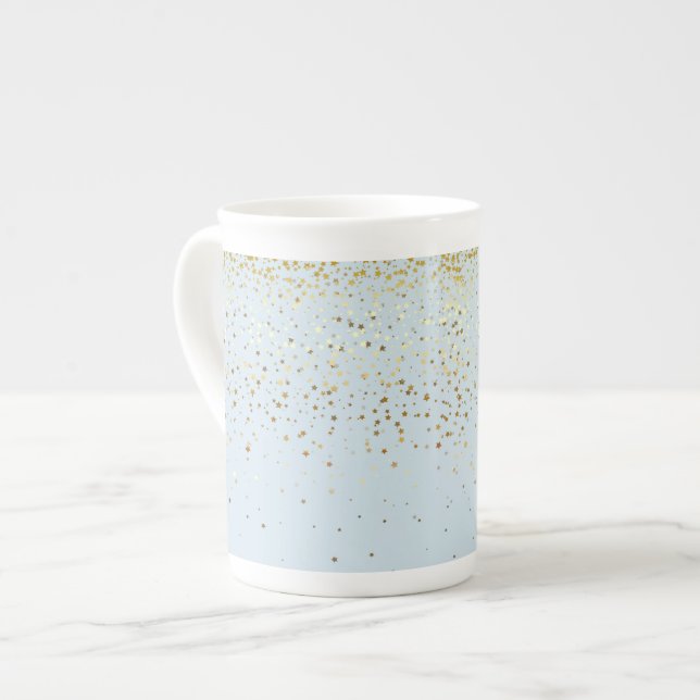 Knochen-China Tasse-Petite Golden Stars-Blue Prozellantasse (Vorderseite Links)