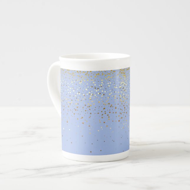 Knochen-China Tasse-Petite Golden Stars-Blue Prozellantasse (Vorderseite Links)