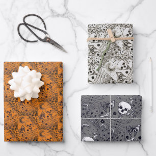 KNOCHEN IM GARTENSKELETON, FOLK ART MOON, MOTH GESCHENKPAPIER SET