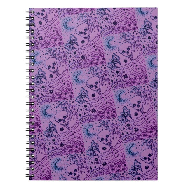 KNOCHEN IM GARTENSKELETON, FOLK ART MOON, MOTH NOTIZBLOCK (Vorderseite)