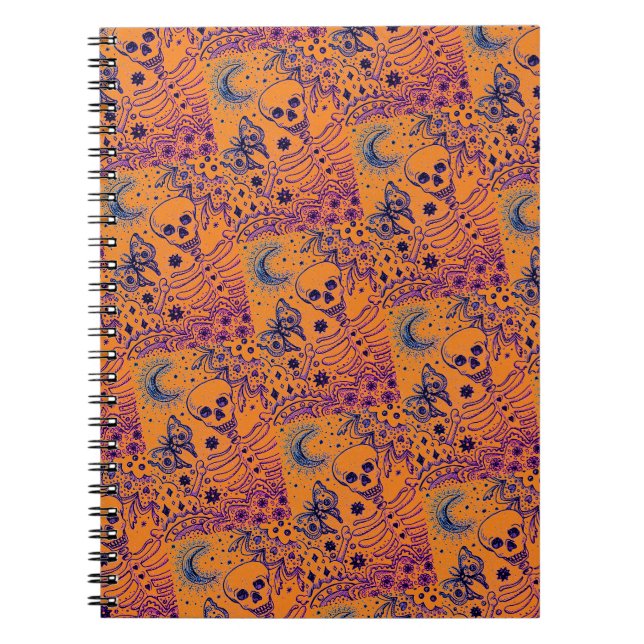 KNOCHEN IM GARTENSKELETON, FOLK ART MOON, MOTH NOTIZBLOCK (Vorderseite)