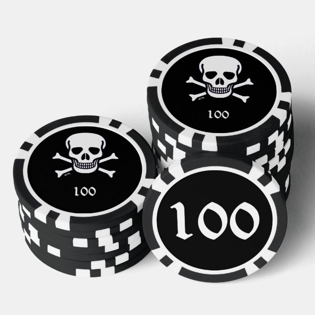 Knochen schwarz 100 gestreifter Poker-Chip Pokerchips (Stapel)