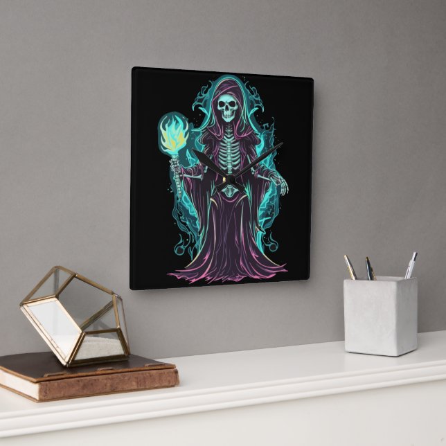 Knochen-Sensenmann Quadratische Wanduhr (Büro)