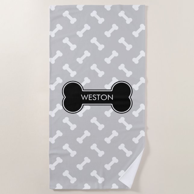 Knochen und Knochen, schwarz, mit Individuelle Nam Strandtuch (Vorderseite)