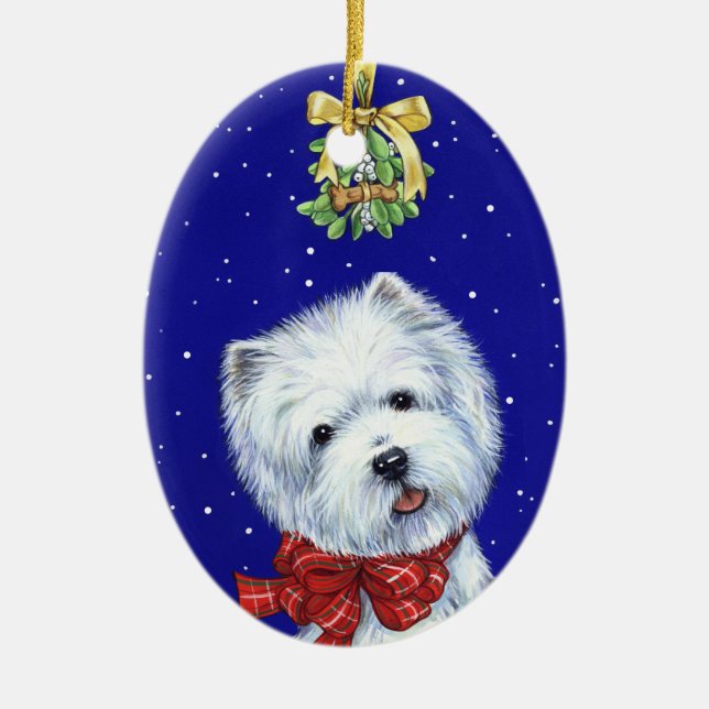 Knochen-Weihnachten Westie Verzierung durch Borgo Keramikornament (Vorne)