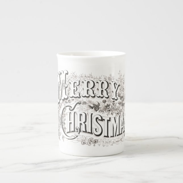 KNOCHENCHINA TASSE:  VINTAG "MERRY CHRISTMAS" PROZELLANTASSE (Vorderseite)