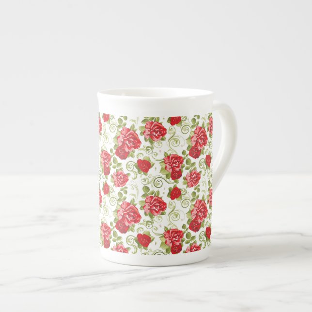 Knochenerkrankungen Tasse-Vintage Rote Rosen Prozellantasse (Vorderseite Rechts)