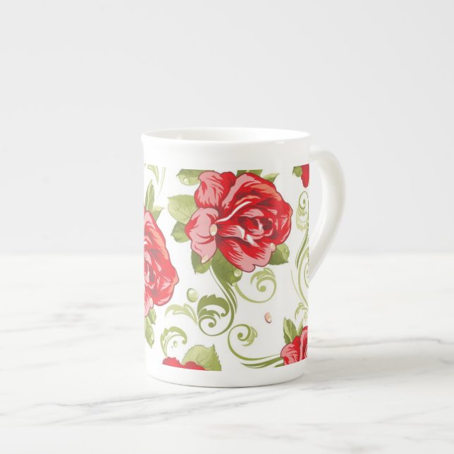 Knochenerkrankungen Tasse-Vintage Rote Rosen Prozellantasse (Vorderseite Rechts)