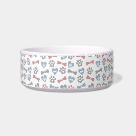 Knochenknochen Paws und Herz blaurosa graues Muste Napf