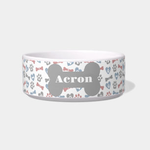 Knochenknochen Paws und Herz blaurosa graues Muste Napf
