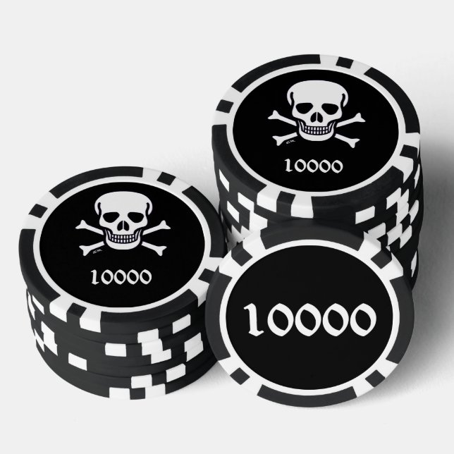 Knochenstück schwarz 10000 gestreifter Poker-Chip Pokerchips (Stapel)