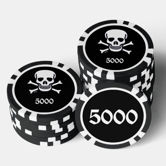 Knochenstück schwarz 5000 gestreifter Poker-Chip Pokerchips (Stapel)
