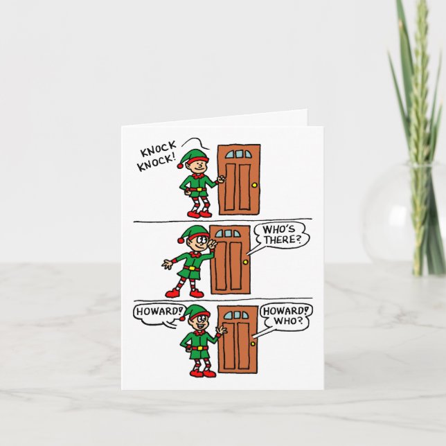 Knock Knock Elf Weihnachtsgeschenk Feiertagskarte (Vorderseite)